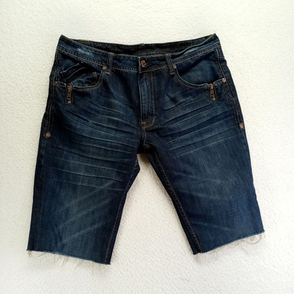 Antik Denim Shorts Mens 36x14 cutoff dark blue cotton hip‎ hop streetwear
